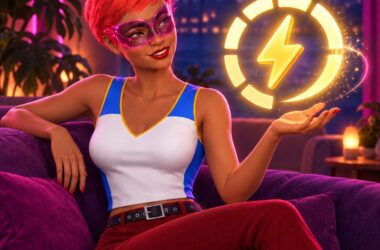 Kate with a glowing energy symbol